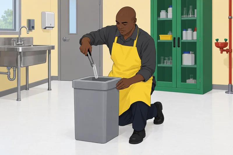 Lab Safety Quiz: safe glass-waste sorting.