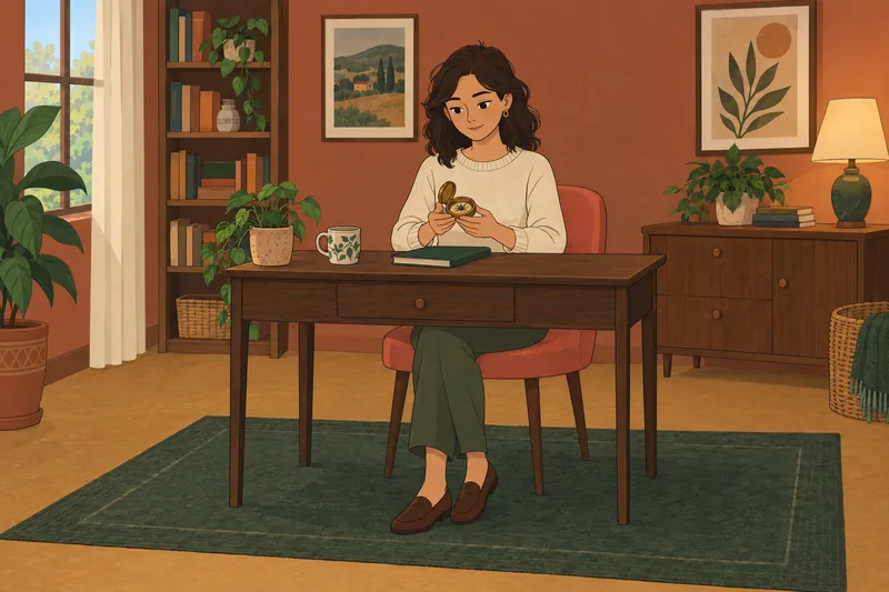 Test de motivaciones existenciales: mujer escribe con brújula.