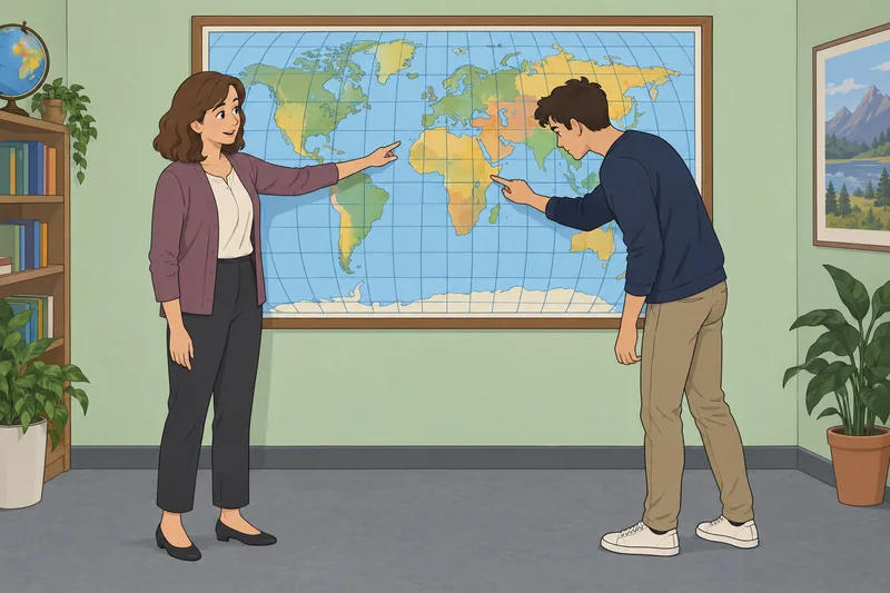 Latitude and Longitude: student traces a map line.
