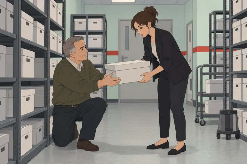 Law Quiz depicts evidence handling in an archive.