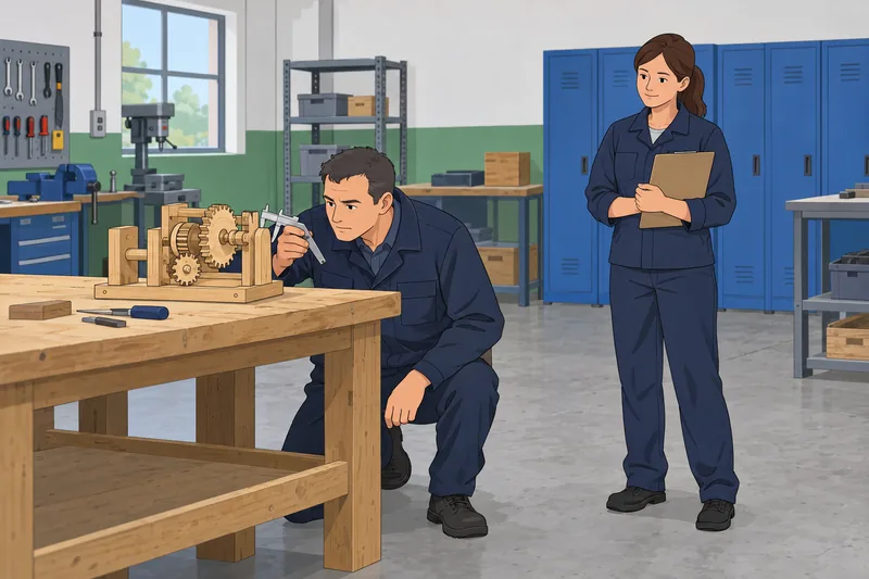 Leader Manager Expert inspects a working prototype.
