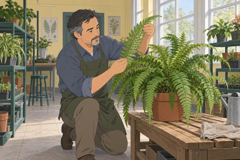 Leaf Anatomy Quiz: A technician inspects a fern.