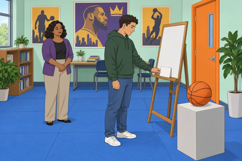 Quiz sobre LeBron en un gimnasio pintado.