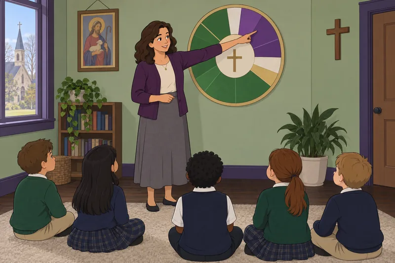 Lent Quiz: a catechist studies the season wheel.