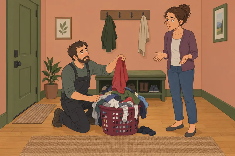 Social Frustration Level: housemates sort a laundry basket.
