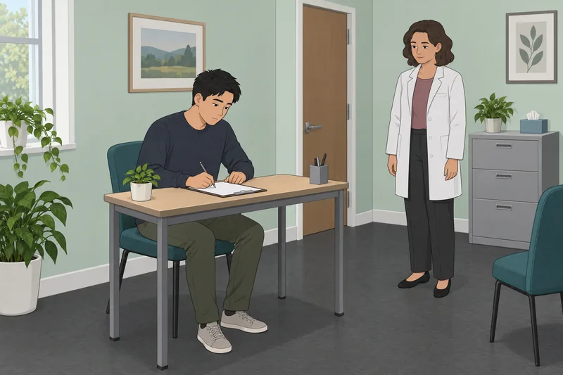 Levenson Self-Report Psychopathy participant reviews a blank form.