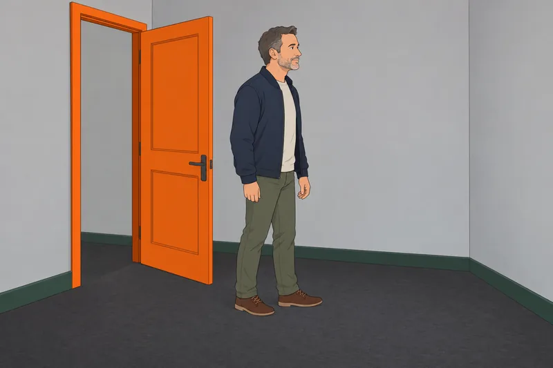 posición vital de: adulto abre la puerta pintada.