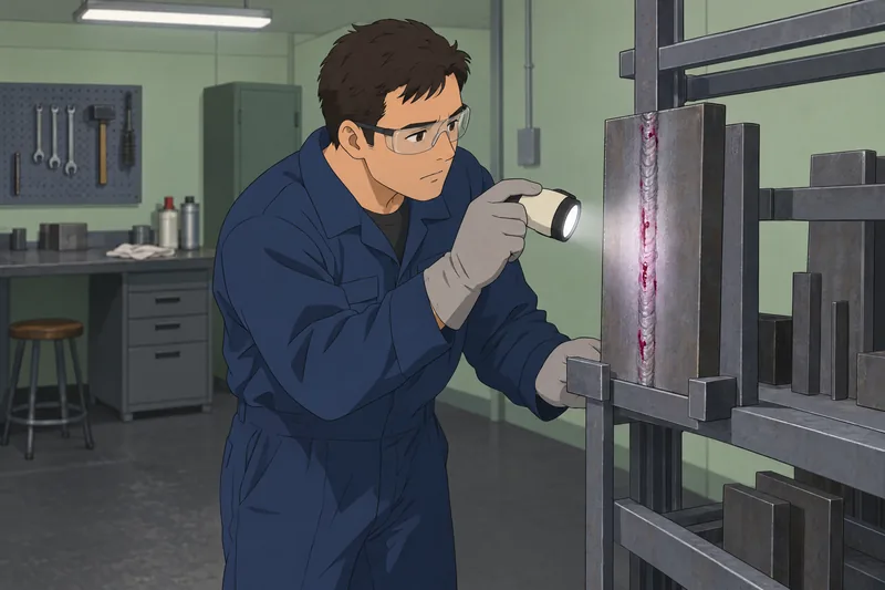 Liquid Penetrant Testing shows a weld inspection.
