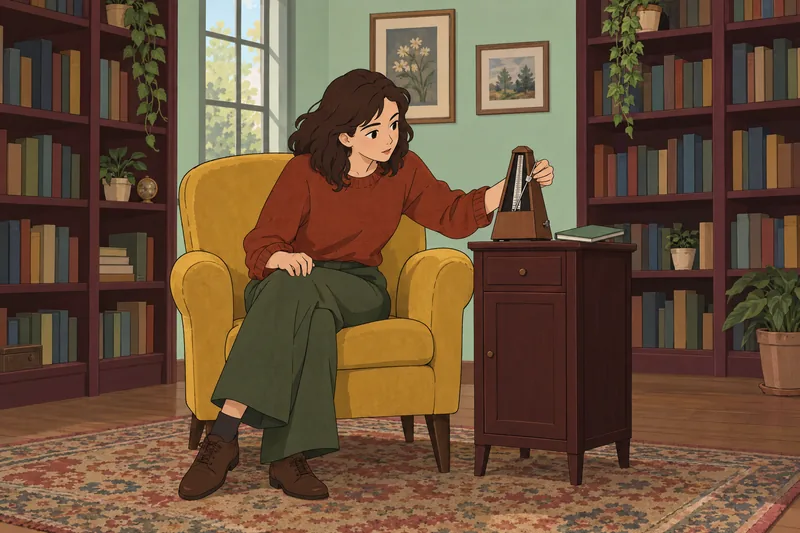 Literary Terms Quiz: reader adjusts a metronome.