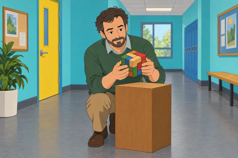 Logic Quiz shows a tutor inspecting a cube.