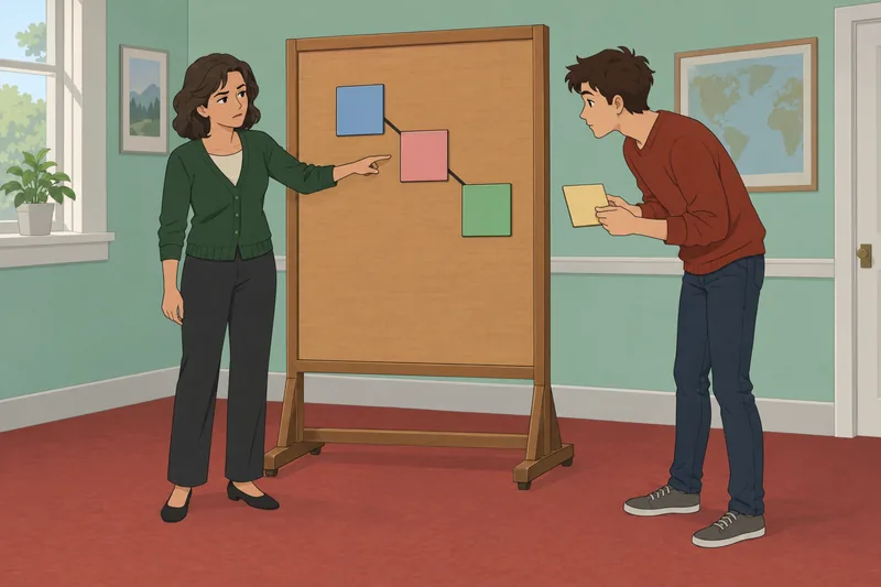 Logical Fallacies Quiz: an instructor sorts argument tiles.