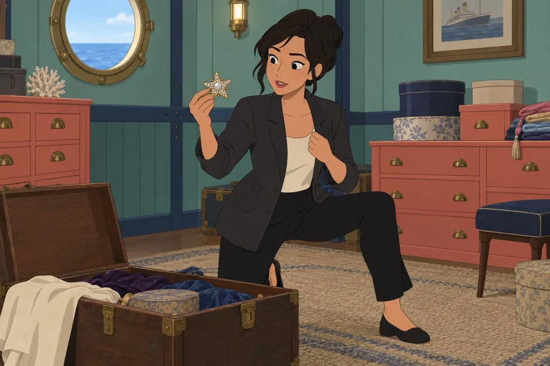 London Tipton Fashion appears aboard a stylish ship.