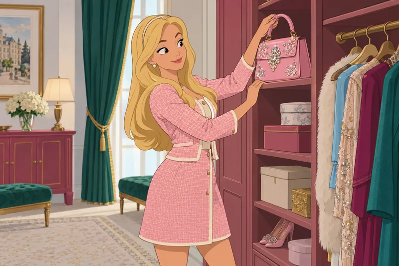 London Tipton Fashion appears in a wardrobe.