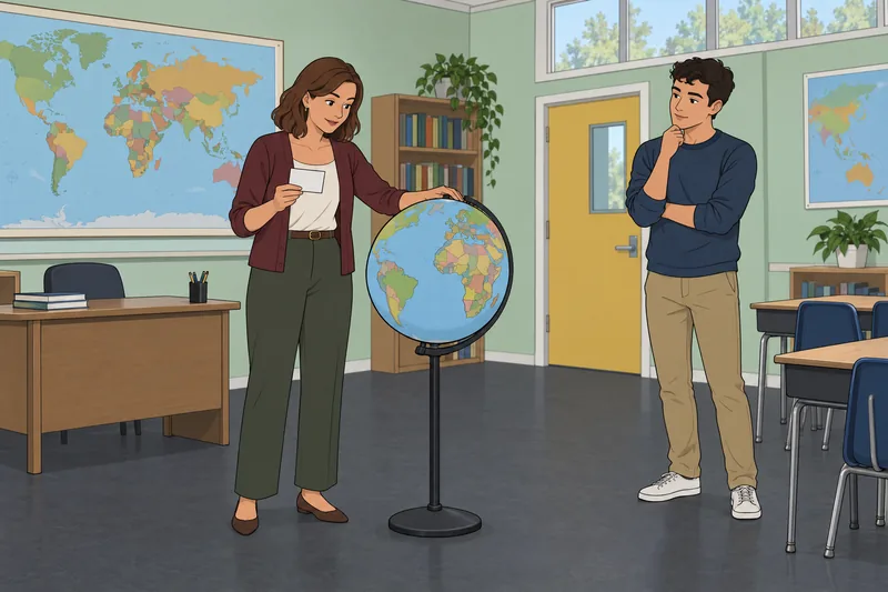 Longest Quiz in: a teacher studies a globe.