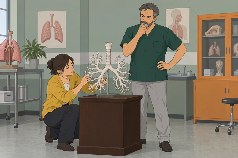 Lung Anatomy Quiz: trainee examines airway branches.