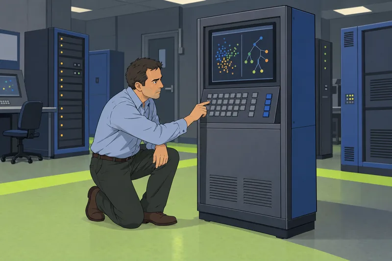 Machine Learning Quiz at a standing computer terminal.
