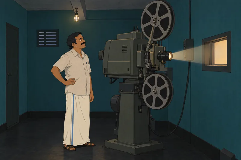 Quiz sobre el cine examina un proyector.