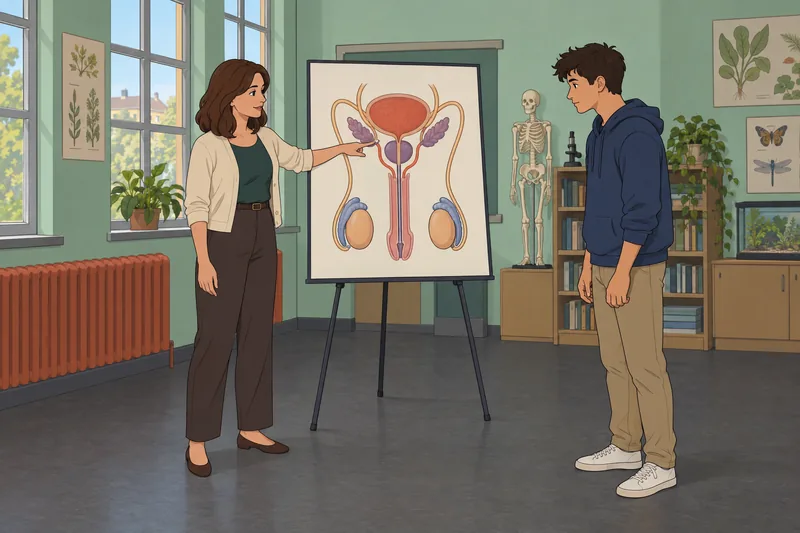 The Male Reproductive System lesson happens in class.