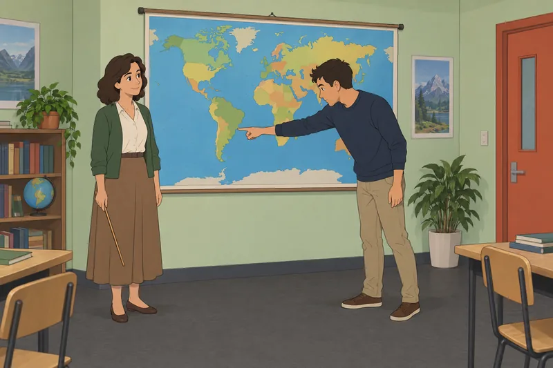Map Quiz shows a teacher tracing coastlines.