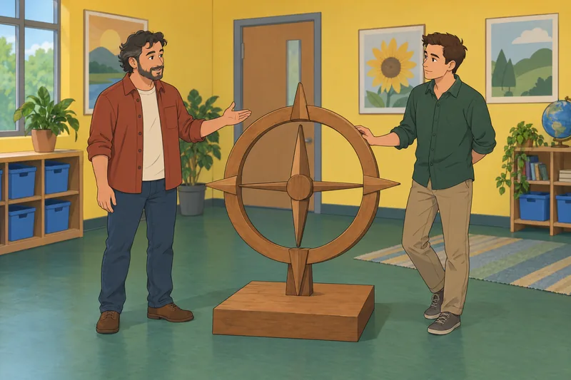 Masculine Archetype Quiz: two men consider a compass.