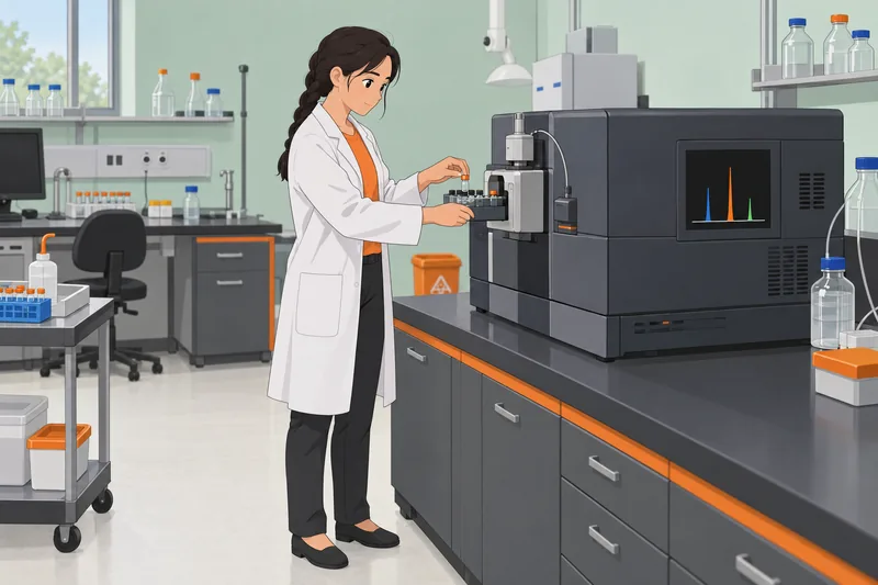 Mass Spectrometry Quiz shows trainee loading a vial.