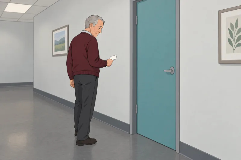 escala de discapacidades: visitante observa una tarjeta.