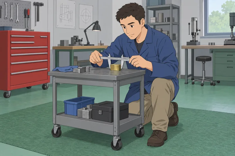 Measurement Quiz presents a vernier caliper in use.