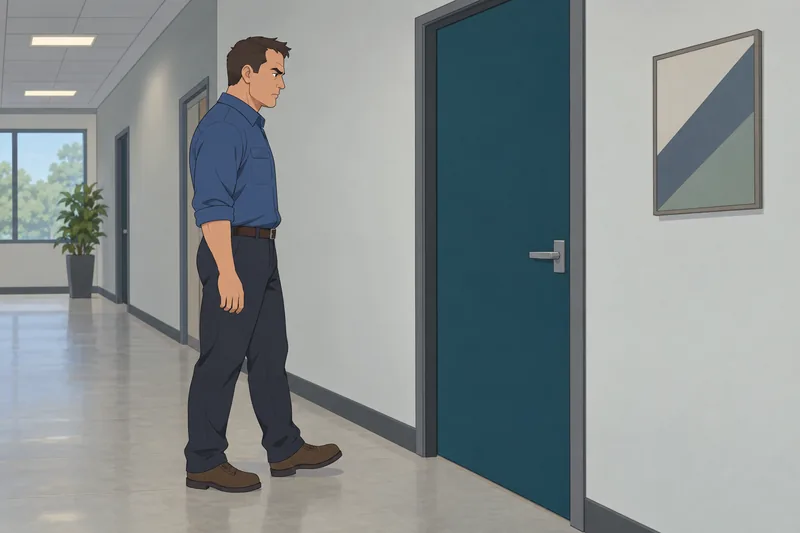 Dimensions of Anger: mechanic pauses beside parts cabinet.