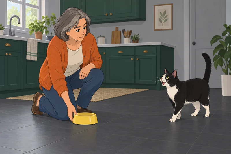 Meaw Quiz shows a cat beside its bowl.