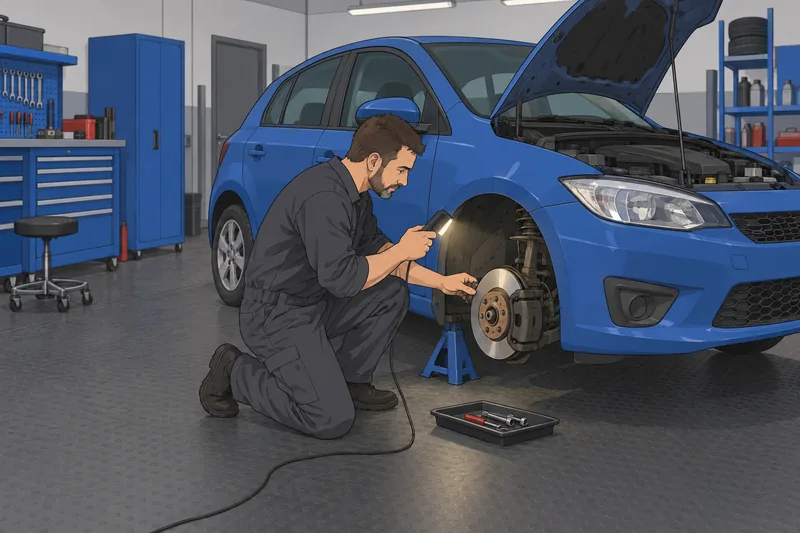 Mechanic Quiz: a mechanic inspects a brake rotor.