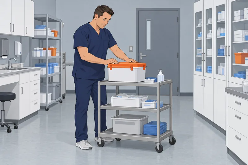 Medical Assistant Quiz in a clinic supply room.