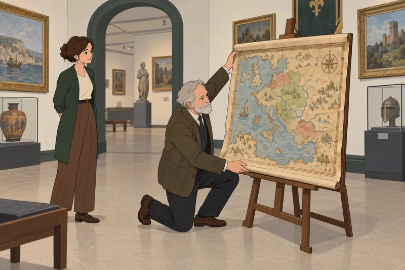 Medieval Europe Map unfolds in a museum gallery.