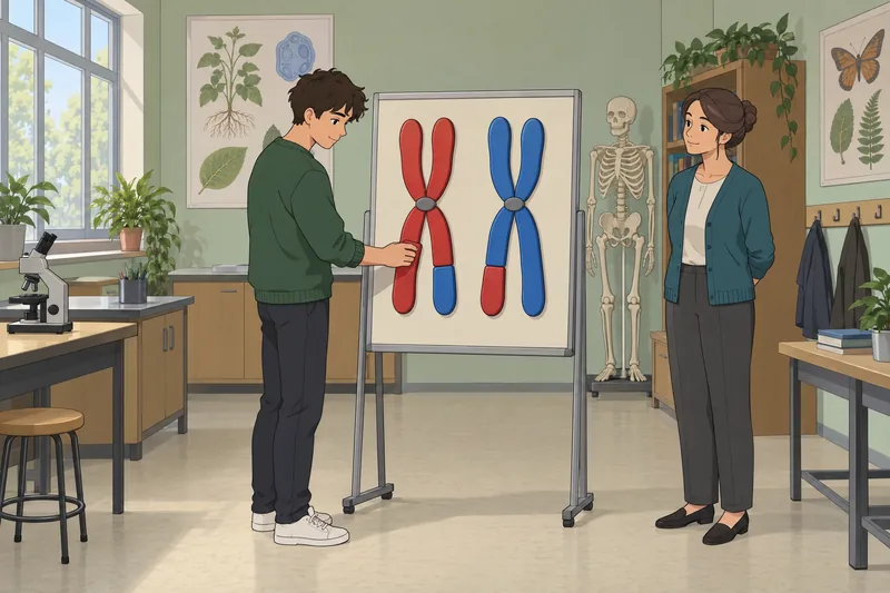 Meiosis Quiz shows a student arranging chromosome pieces.