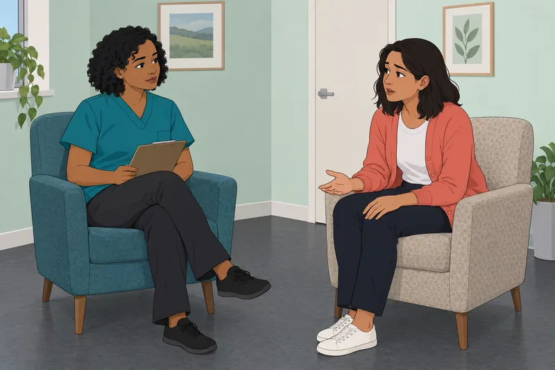 Mental Health Nursing depicts a nurse listening.