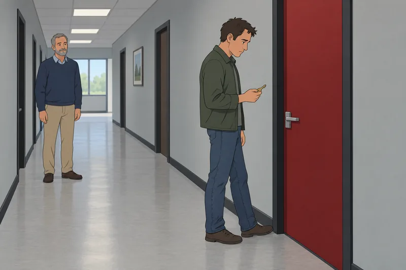 Personality Mental States: pause beside a closed door.