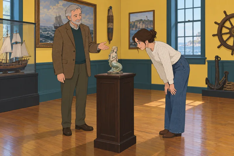 Quiz sobre sirenas examina una figura cerámica.