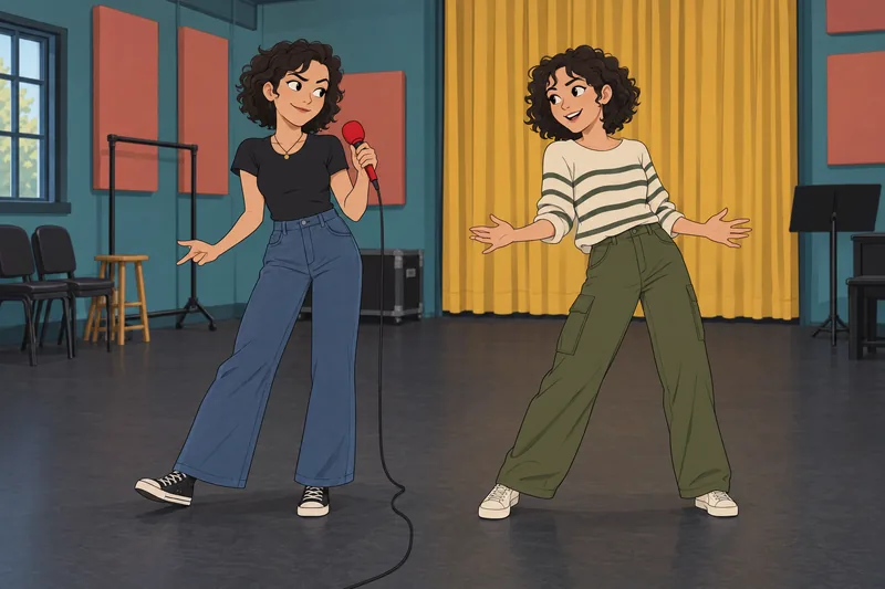 Merrell Twins Quiz shows twin performers rehearsing.