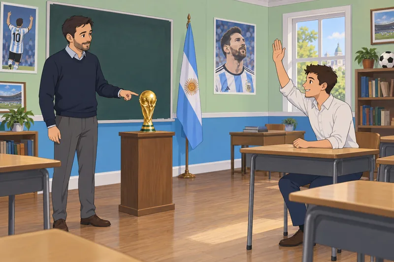 Messi Quiz shows Argentina colors in class.