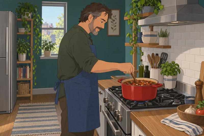 Metabolic Type Quiz shows a cook stirring soup.