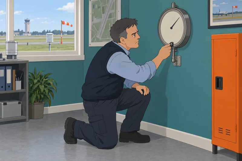 METAR Quiz shows an observer checking pressure.