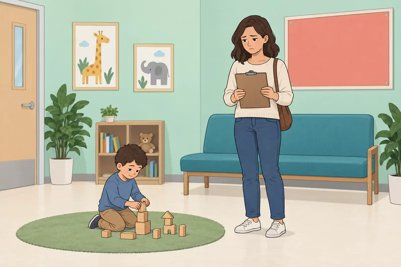 Parental Anxiety Assessment: parent reviews a clipboard.