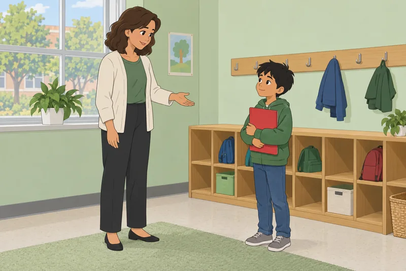 Migrant Child Social skills during a teacher conversation.