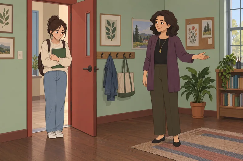 Shyness Diagnostic Questionnaire: Student pauses at doorway.
