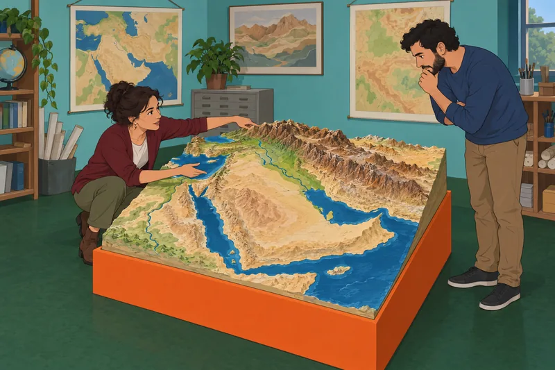 Middle East Physical terrain model shows drainage.