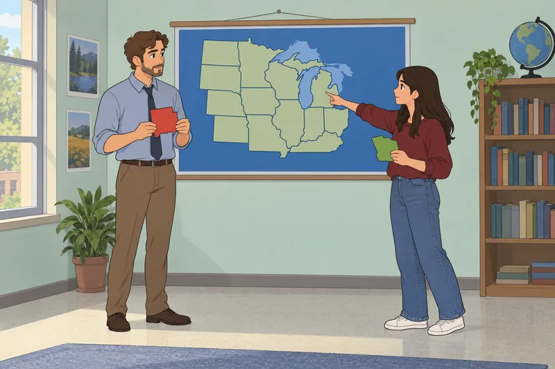 Midwest States and map matching in a classroom.