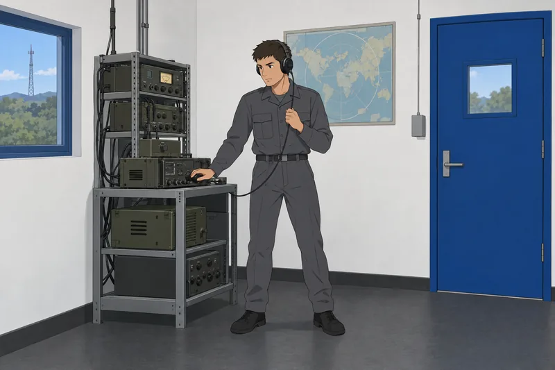 orientación militar-profesional en una sala de comunicaciones.