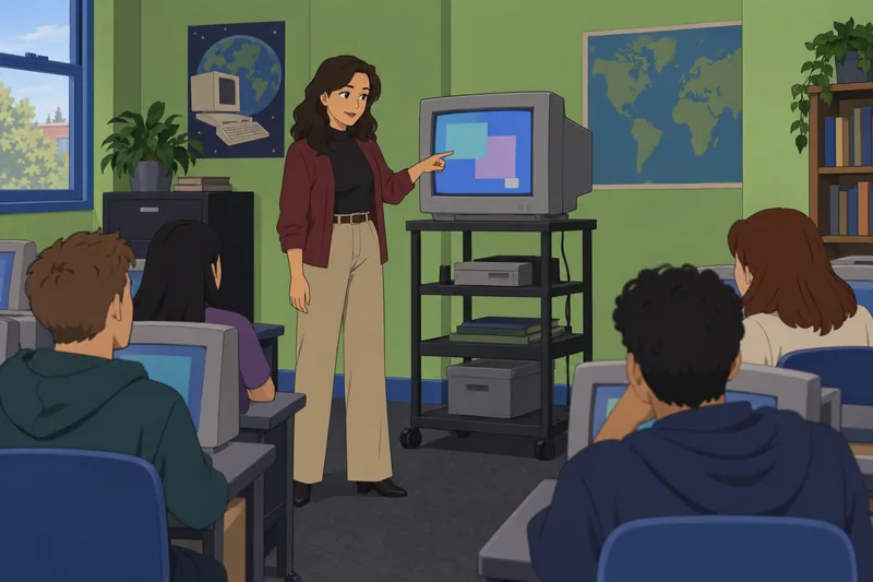 Millennial Quiz shows an instructor beside a CRT.