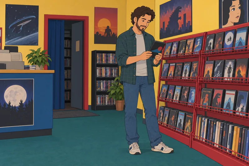 Quiz sobre los: un dependiente guarda un DVD.