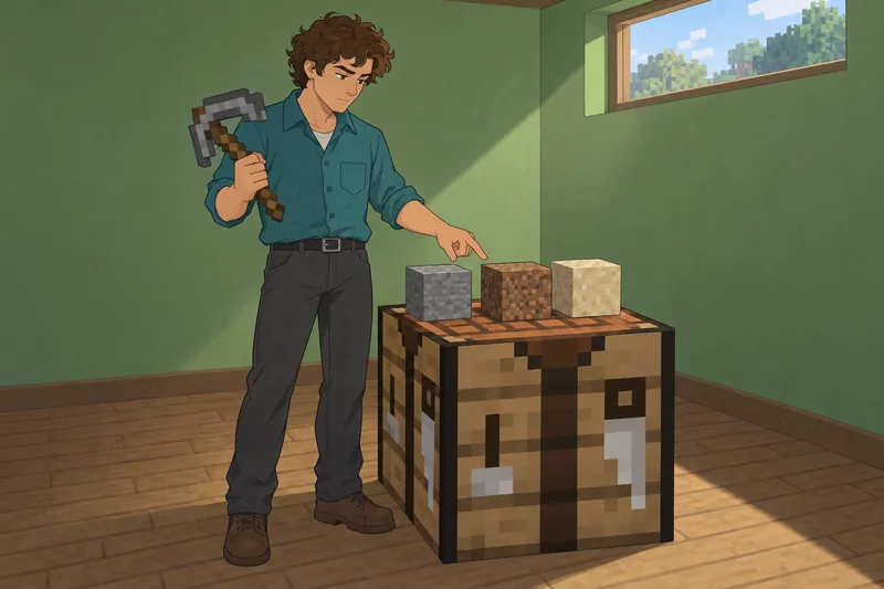 Minecraft Quiz shows a player checking tools.