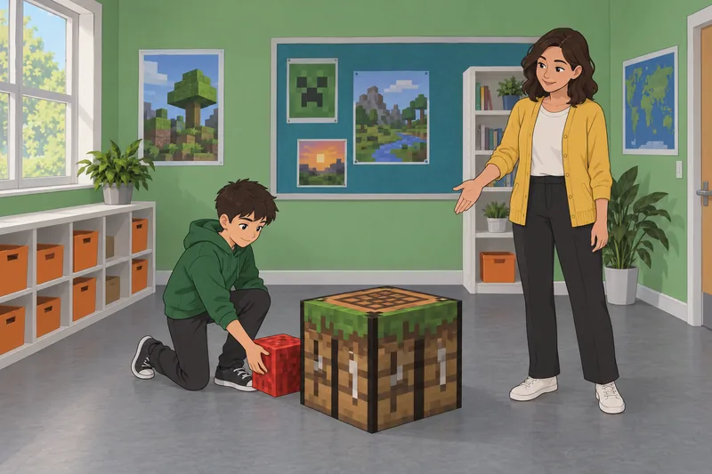 Minecraft Quiz for kids shows block crafting.